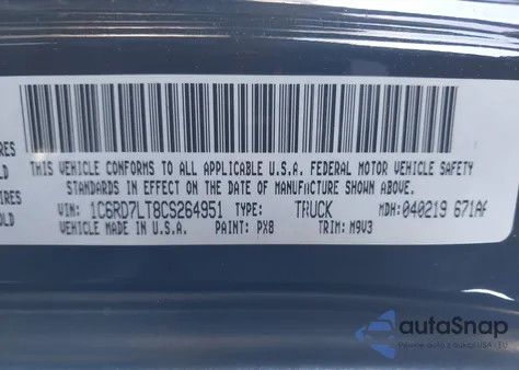 2012 Ram 1500 Slt z USA, uszkodzony, nr VIN 1C6RD7LT8CS264951